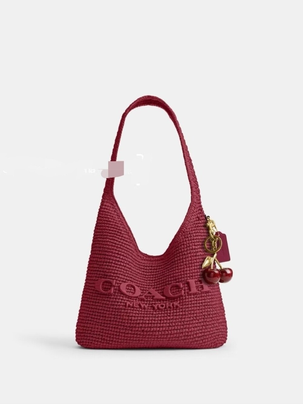 Coach Brooklyn 28 Raspberry Red Straw Hobo Shoulder Bag without Charm